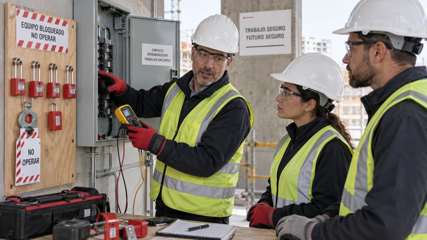 Ilustración de formación preventiva en Electricidad, montaje y mantenimiento de instalaciones eléctricas de AT y BT — PRL Construcción