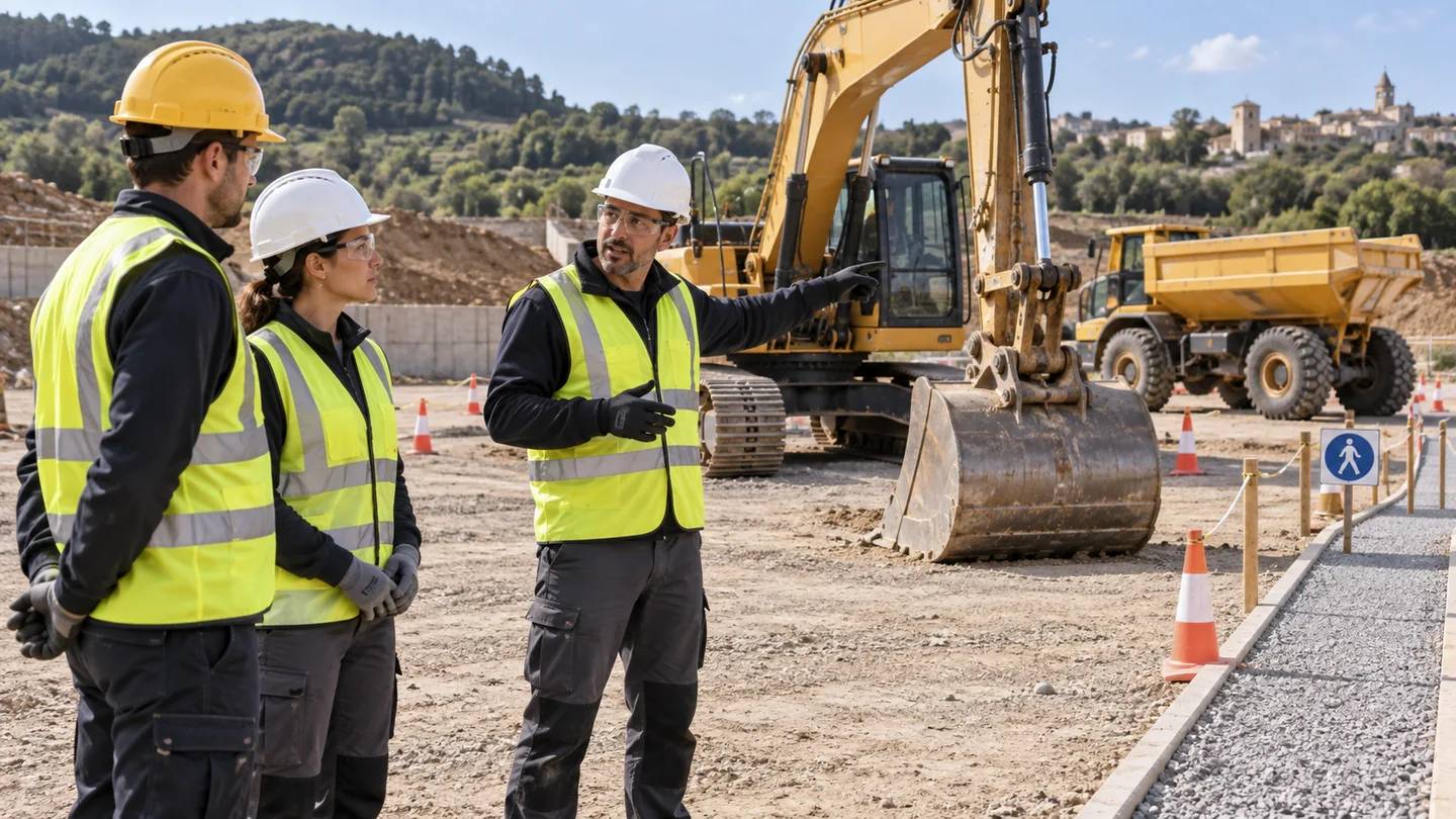 Ilustración de formación preventiva en Operadores de vehículos y maquinaria de movimiento de tierras — PRL Construcción